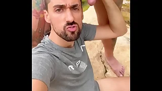 Hot daddies sucking each other big cock outdoors